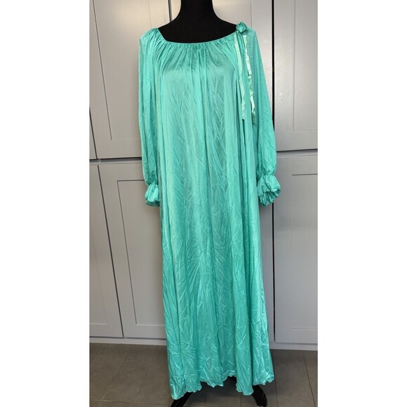 Vintage Miss Elaine Nightgown Slip Dress Womens Small Nylon Blue Mint 3/4 Sleeve - Picture 3 of 10